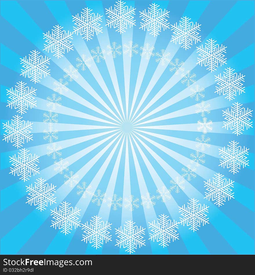 Vector snowflakes on a background of blue rays. Vector snowflakes on a background of blue rays