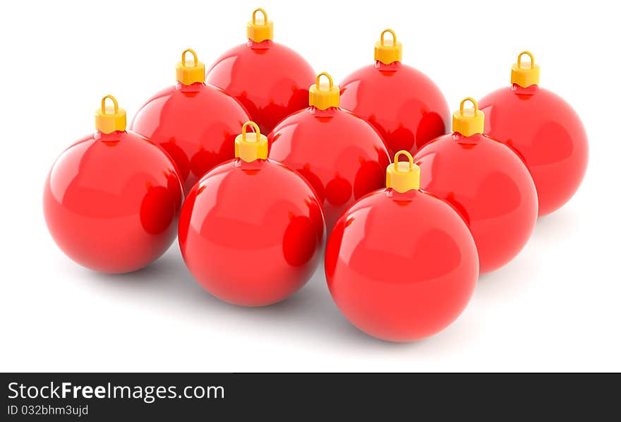 Red Christmas balls isolated on white background