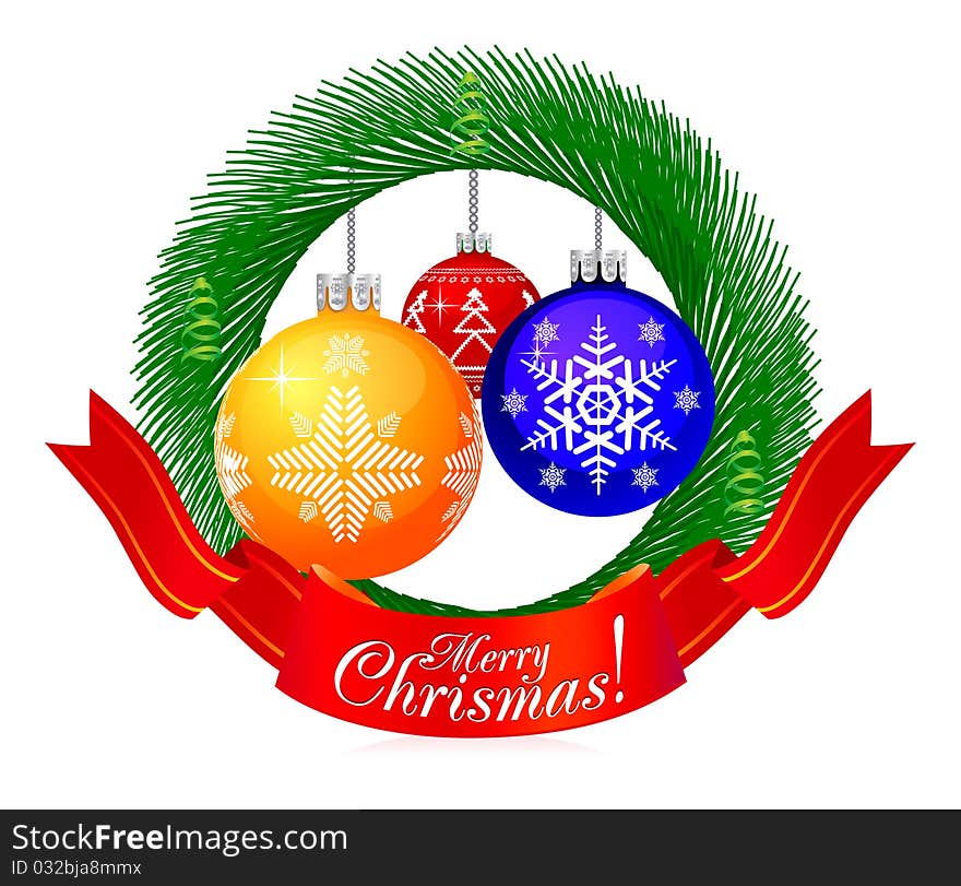 Christmas background with ribbon on white background