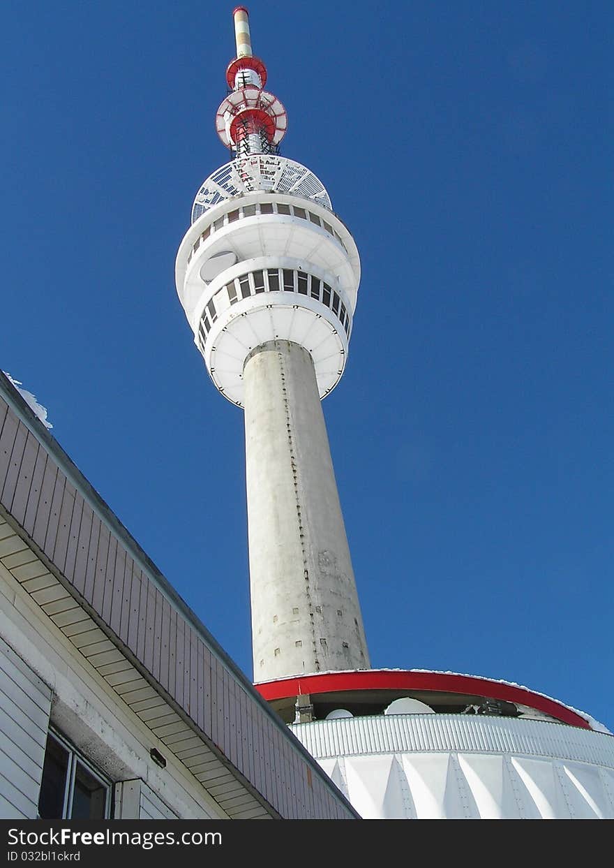 Snowy national TV tower on Praded mountain Jeseniky. Snowy national TV tower on Praded mountain Jeseniky