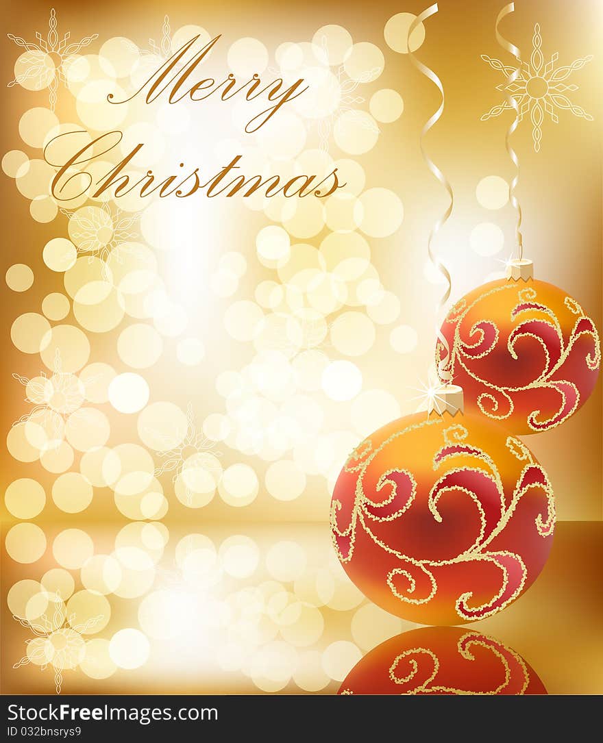 Vector Christmas ball on abstract golden lights background