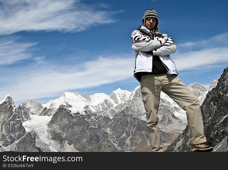 Climber standing on the top of Kongma La pass