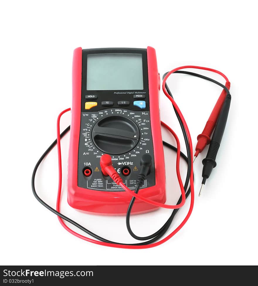 Professional digital multimeter isolated on white background