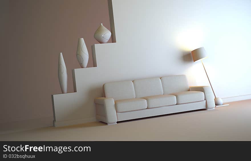 A gray 3d interior composition. A gray 3d interior composition