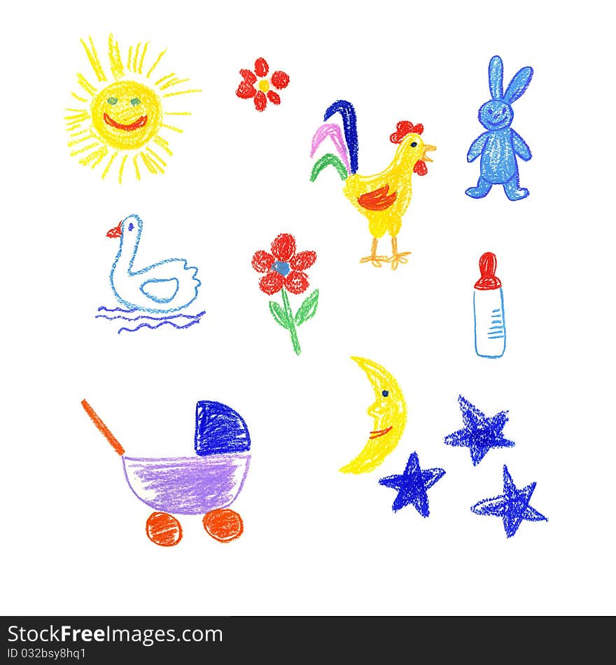 Little kid's icons with animals and objects. Little kid's icons with animals and objects