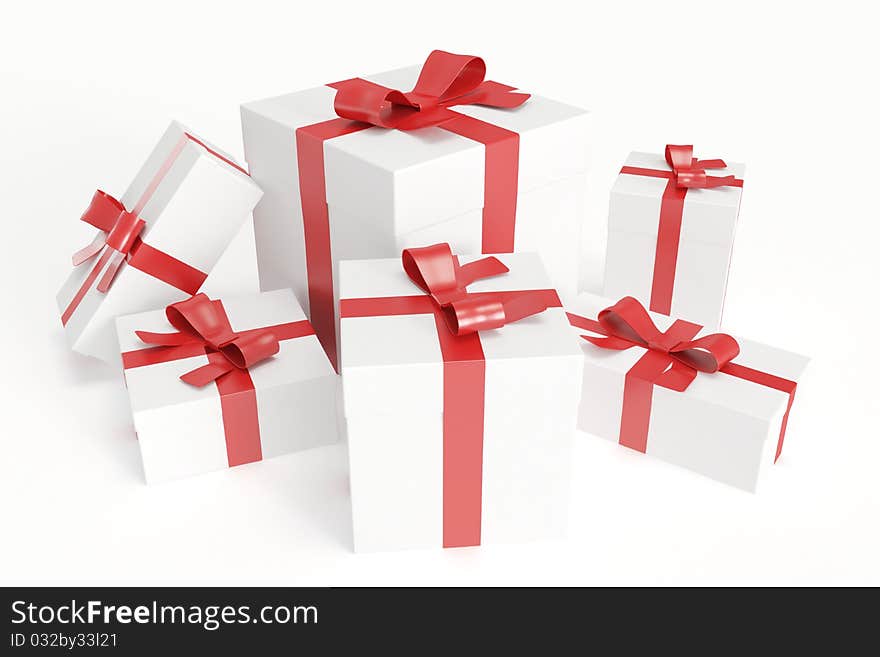 White Gift Boxes With Red Ribbons