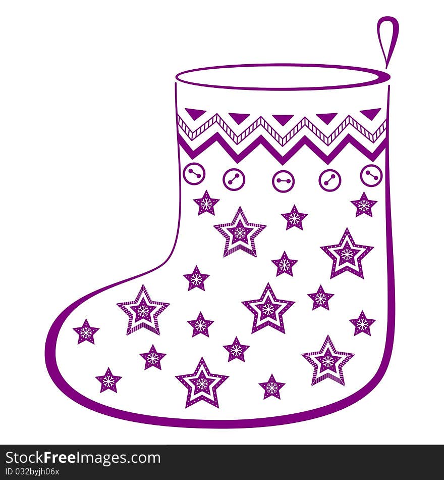 Christmas stocking for gifts decorated stars, monochrome pictogram. Christmas stocking for gifts decorated stars, monochrome pictogram