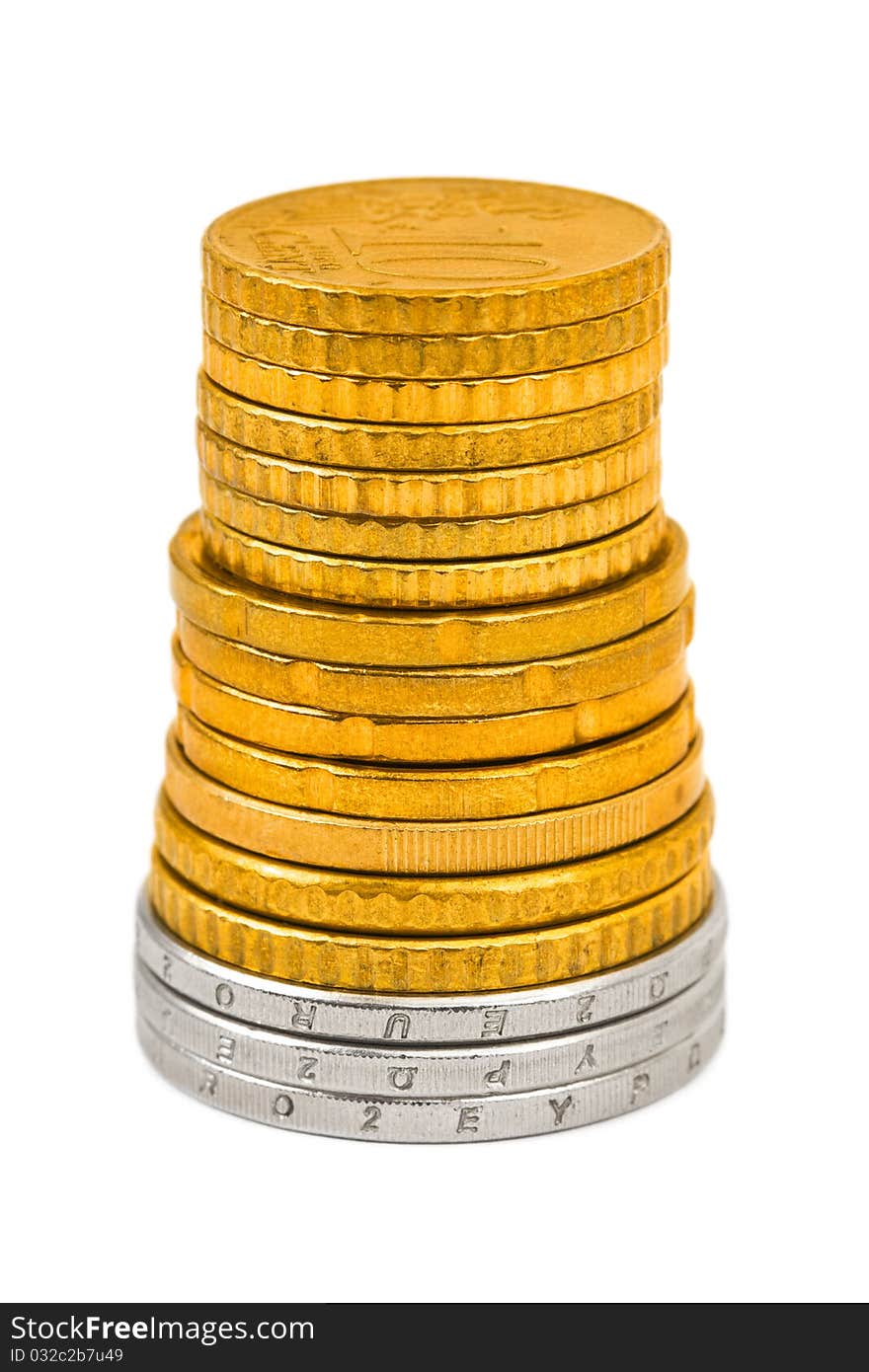 Stack of coins isolated on white background