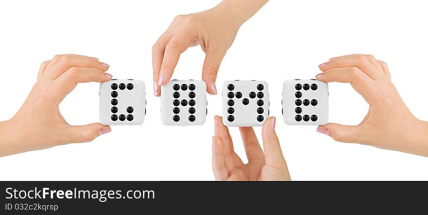 Hands and dices Game isolated on white background