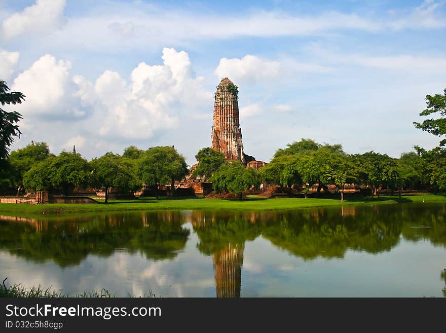 Ancient Buddhist temple in Ayutthaya historical park, Thailand. Khmer (Cambodian) style temple.