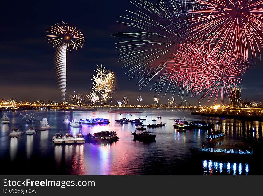 Fireworks of Taipei city in Taiwan