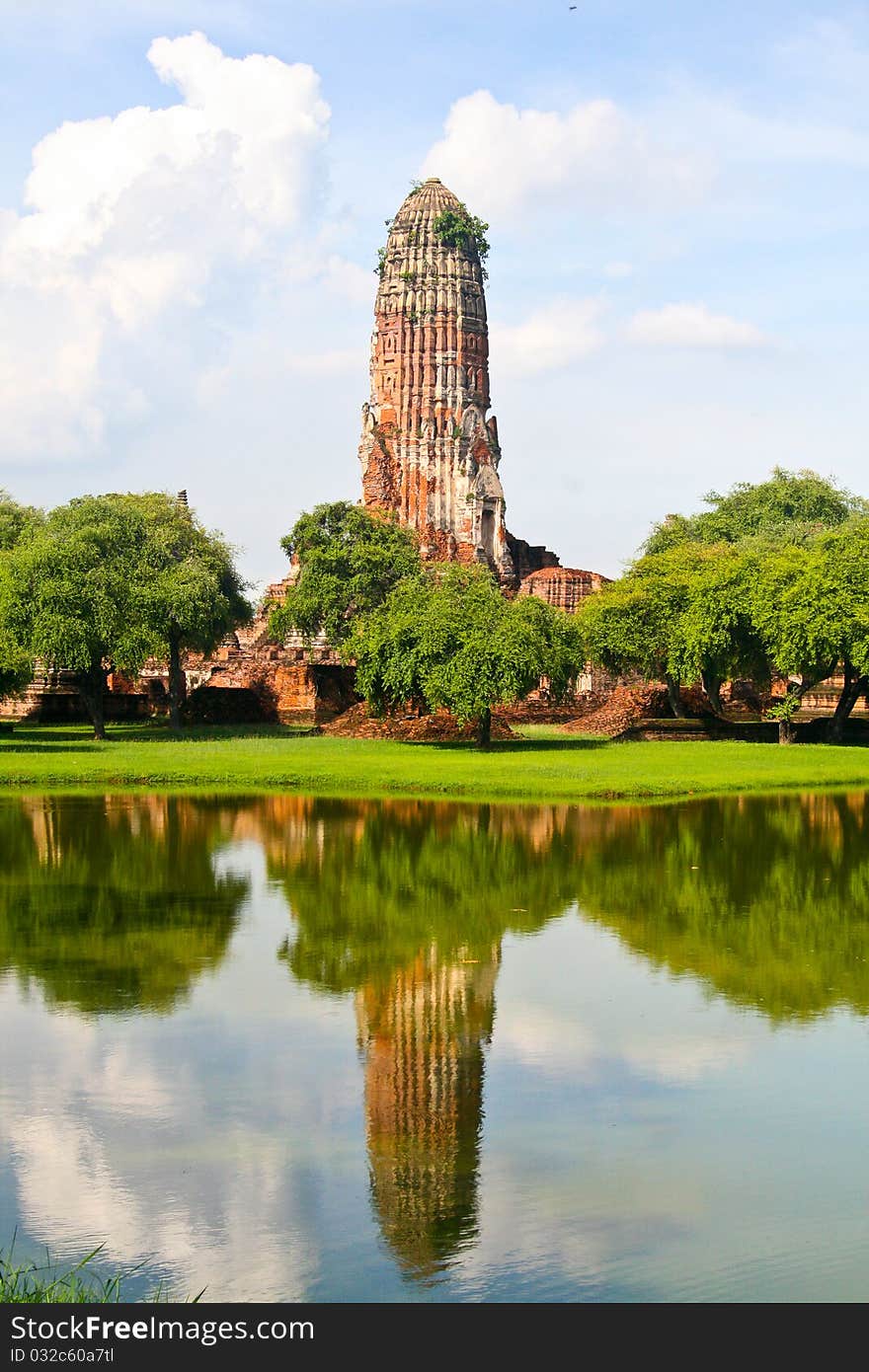 Ancient Buddhist temple in Ayutthaya historical park, Thailand. Khmer (Cambodian) style temple.