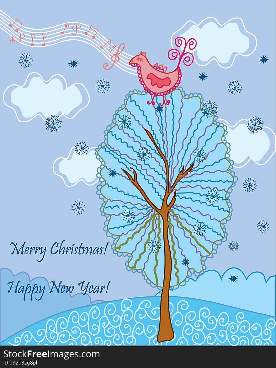 Christmas card with bird song