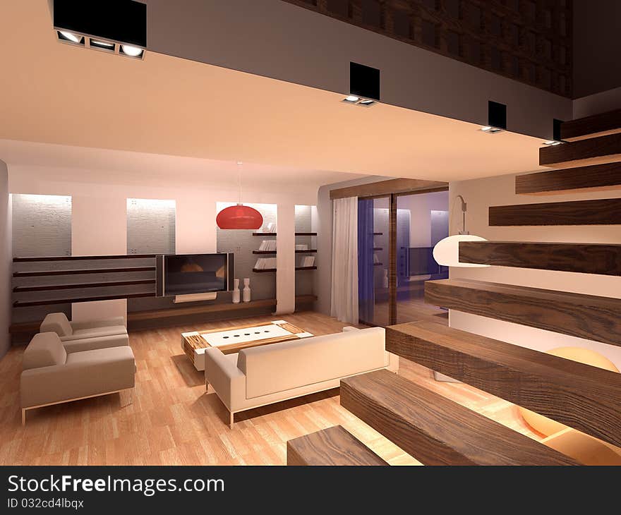 3D render of image, drawing room interior.