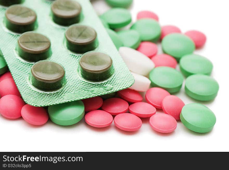 Packs of pills isolated on white background