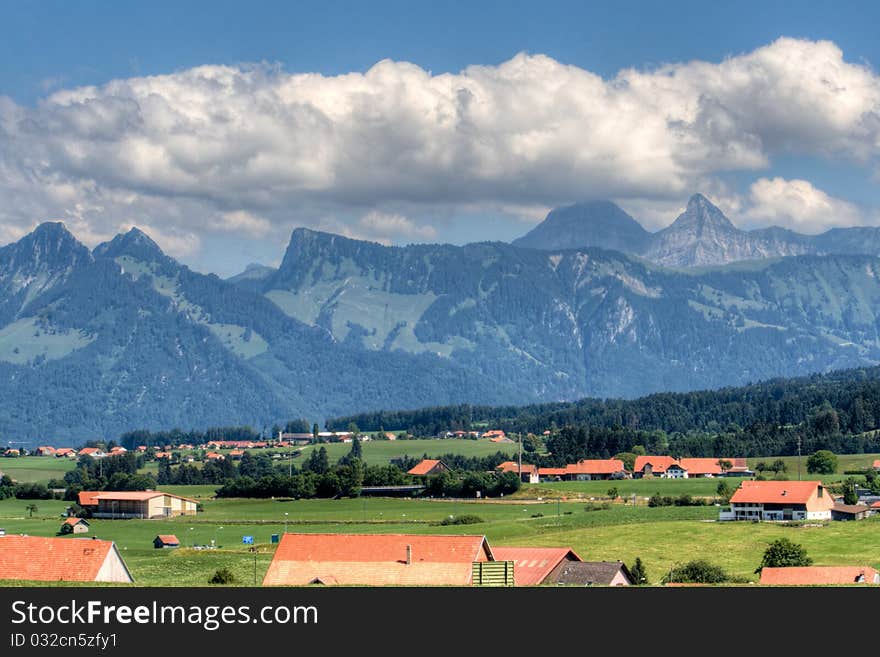 Swiss Alps landscape in a rural part of Switzerland.