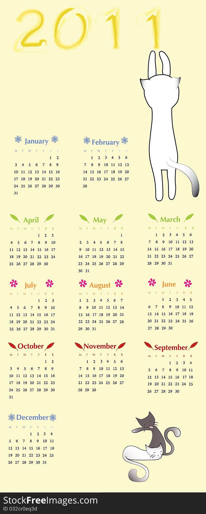 2011 Calendar with white cat.