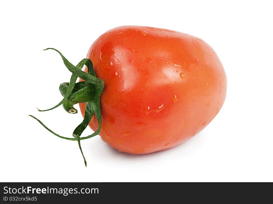 Closeup view of single tomato isolated on the white