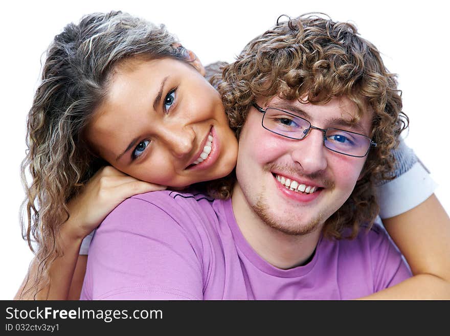 Portrait of a beautiful pair of students posing smiling into the camera. Portrait of a beautiful pair of students posing smiling into the camera