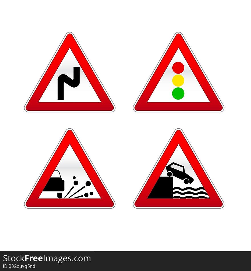 Four Signs traffic on a white background