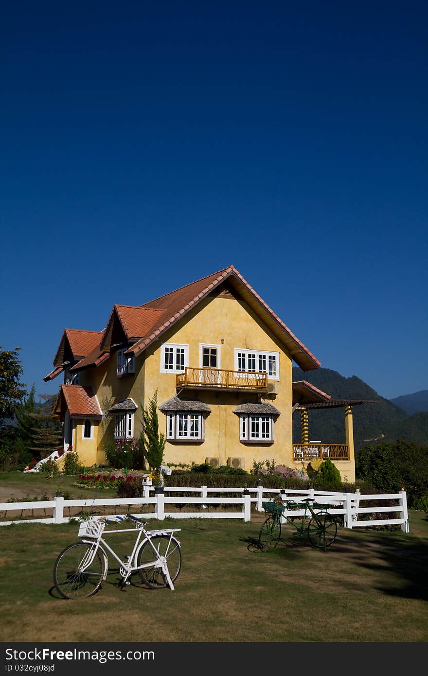 Yellow Classic House On Hill Thailand