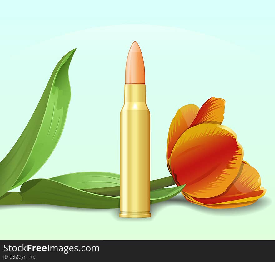 Bullet and flower. Allegorical war and peace illustration