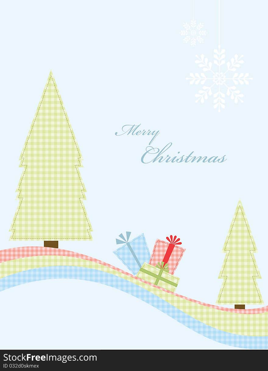 Winter greeting card with gift boxes. Vector illustration