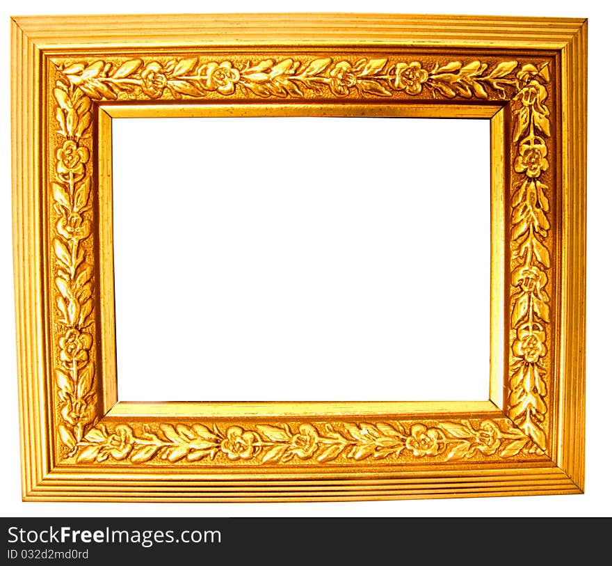 Frame golden flower. White background.