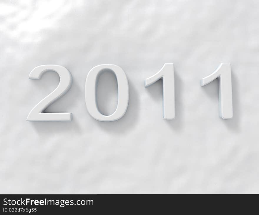 NUMBER 2011 ON GLITTERING SNOW 3D RENDER