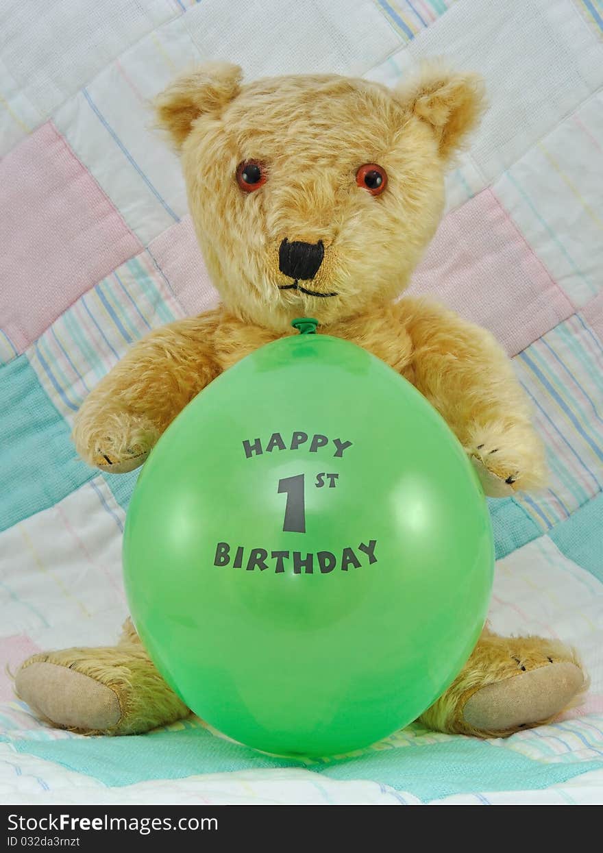 Teddy Bear with first Birthday Balloon. Teddy Bear with first Birthday Balloon