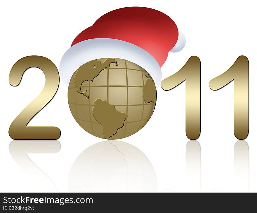 New year background woth gold figures 2011and globe in cap santa claus. New year background woth gold figures 2011and globe in cap santa claus