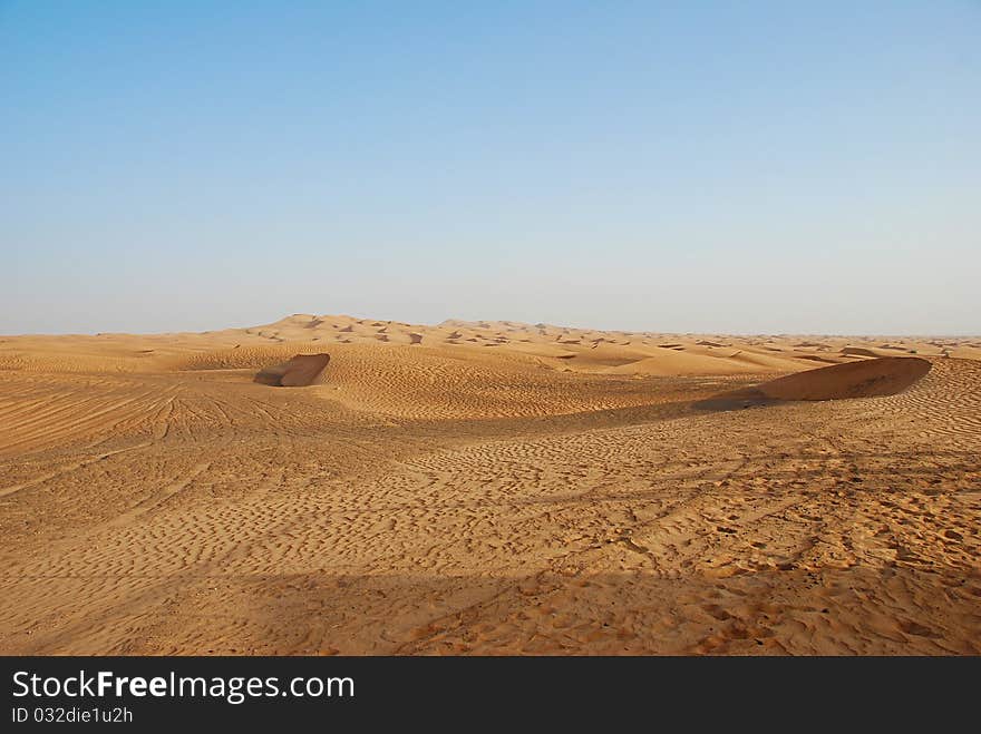 The desert that surrounds the city of Dubai. The desert that surrounds the city of Dubai.