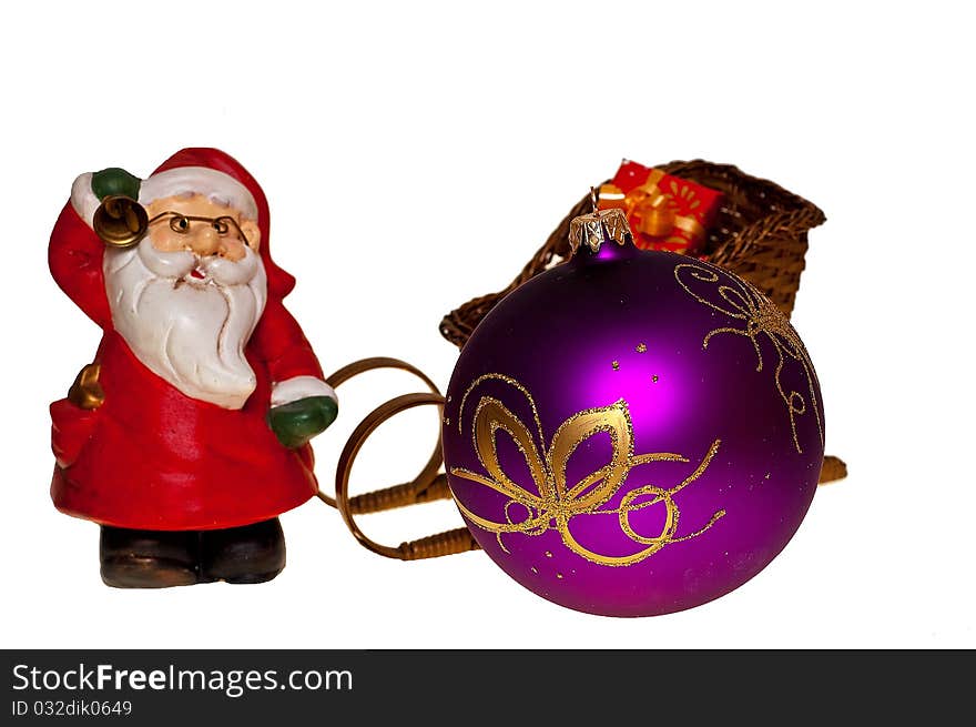 Detail of christmas tree with white glass ball. Detail of christmas tree with white glass ball.