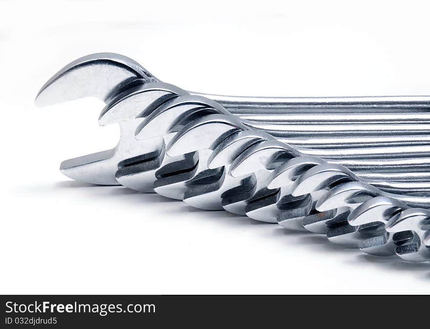 Group of industrial spanners over white background. Group of industrial spanners over white background