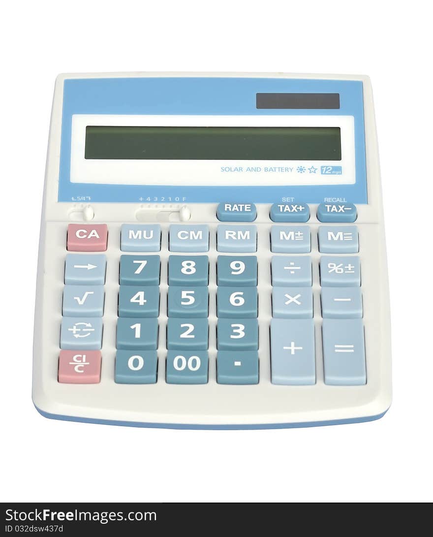 Sweet blue color calculator on white background.