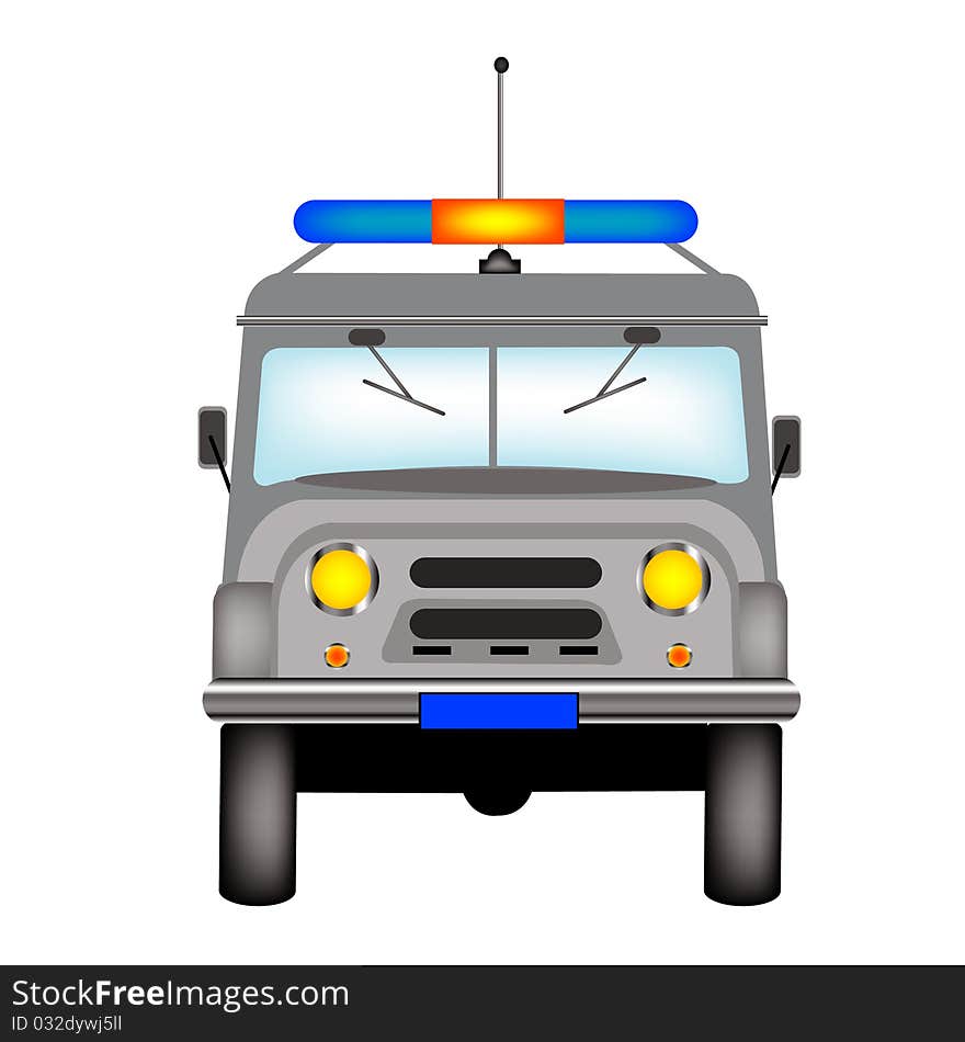 Police car with flasher raised to passabilities. Police car with flasher raised to passabilities