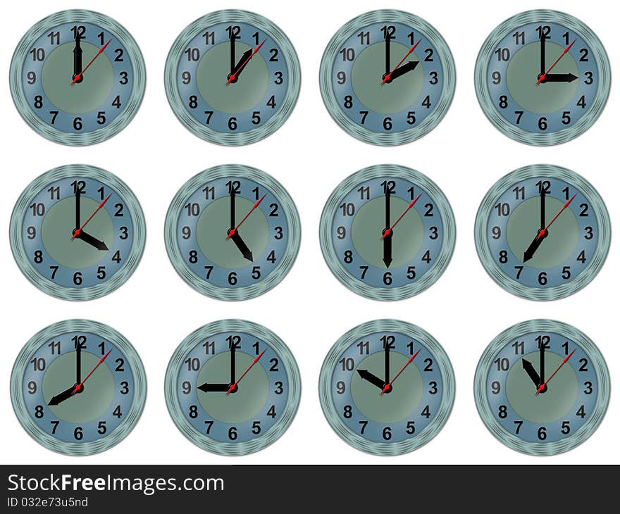 A clock-face of analog clock is 12 time zones. A clock-face of analog clock is 12 time zones