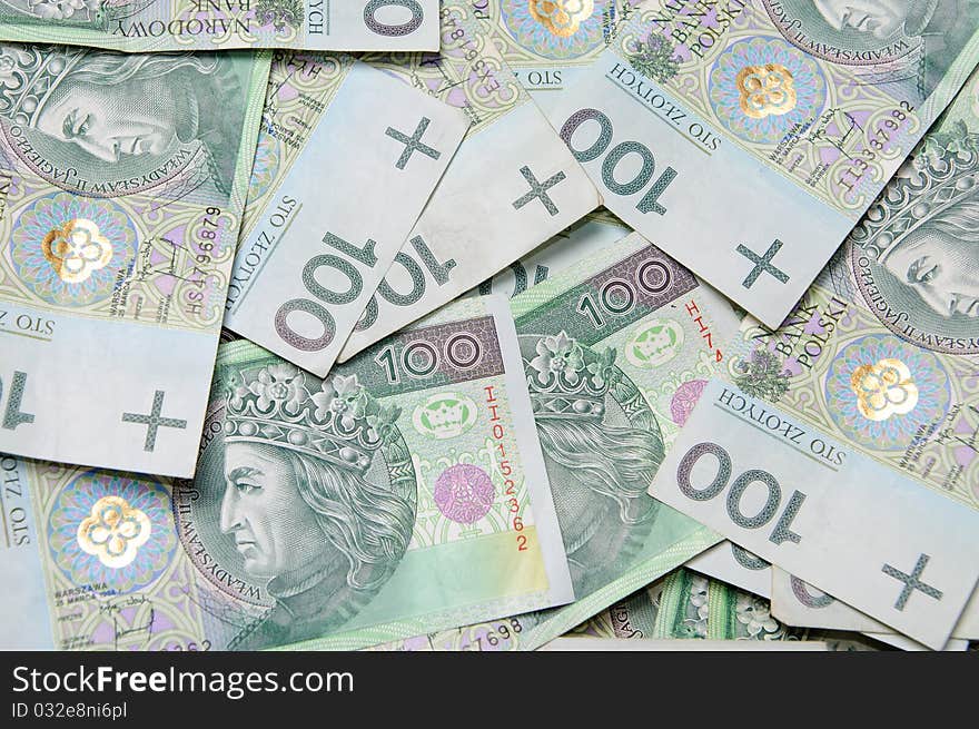 Texture background made of polish 100 zloty (PLN) banknotes. Texture background made of polish 100 zloty (PLN) banknotes