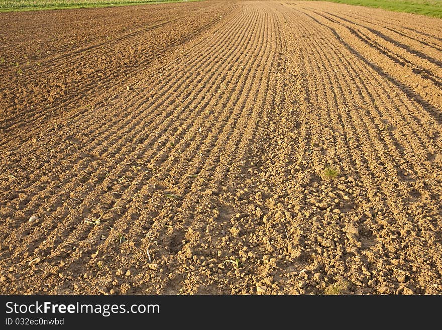 Background of newly plowed field