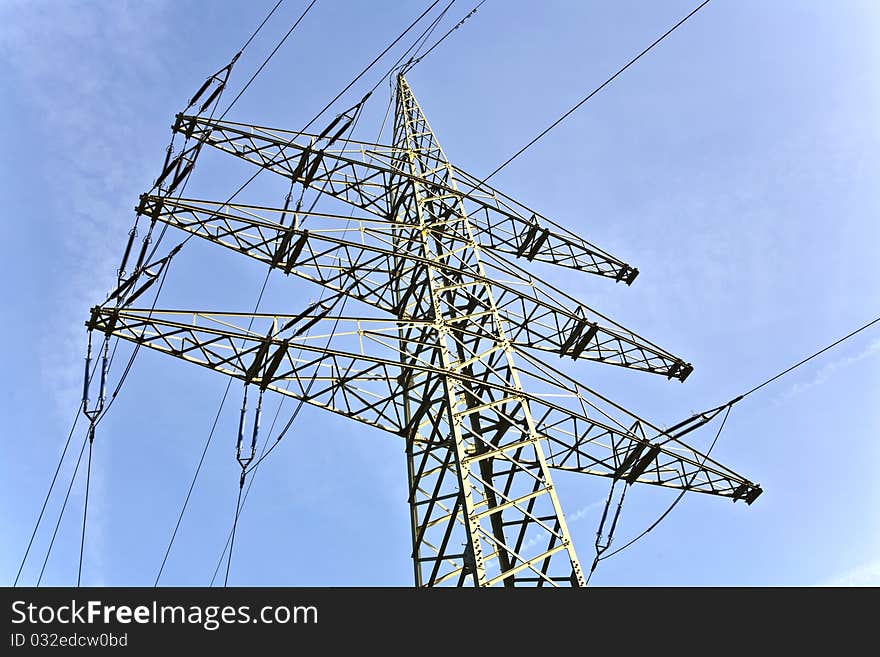 Electrical tower with sky