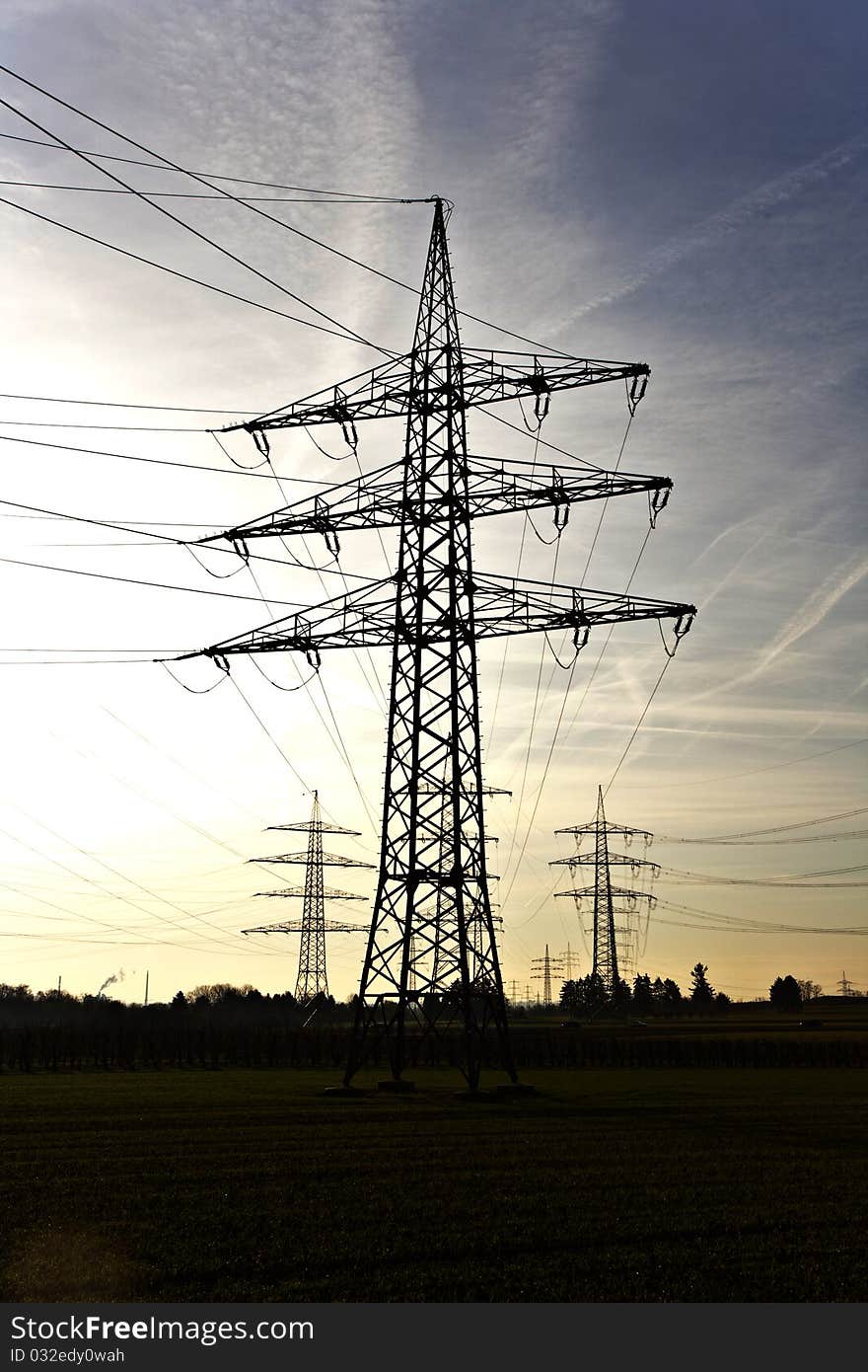 Electrical tower with sky