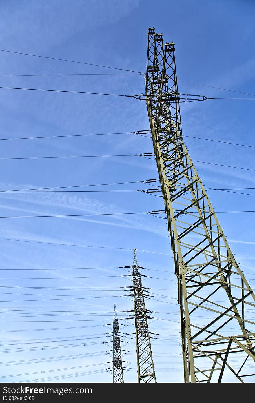 Electrical tower with sky