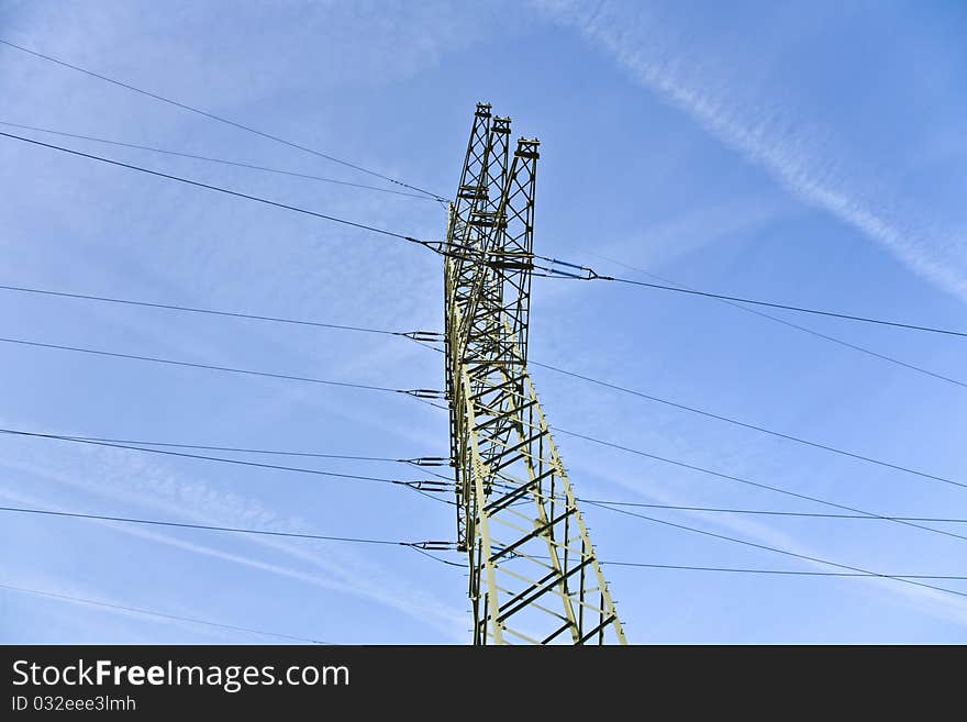 Electrical tower with sky