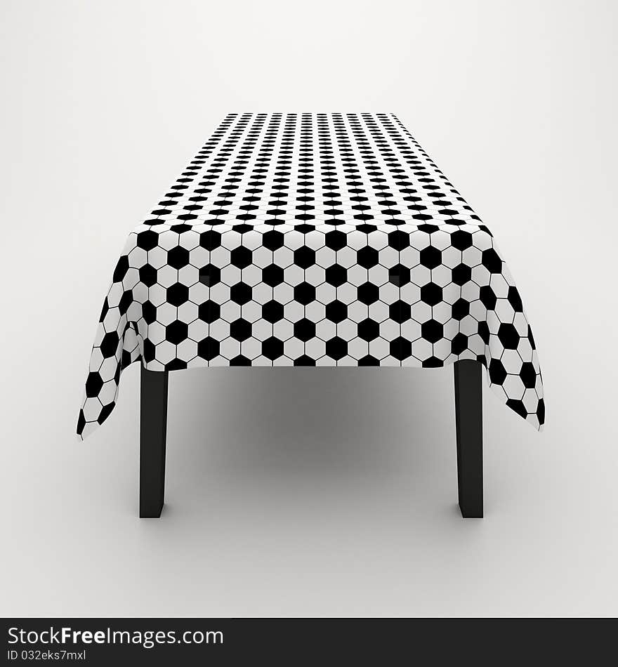 Table covered with a cloth on a white background