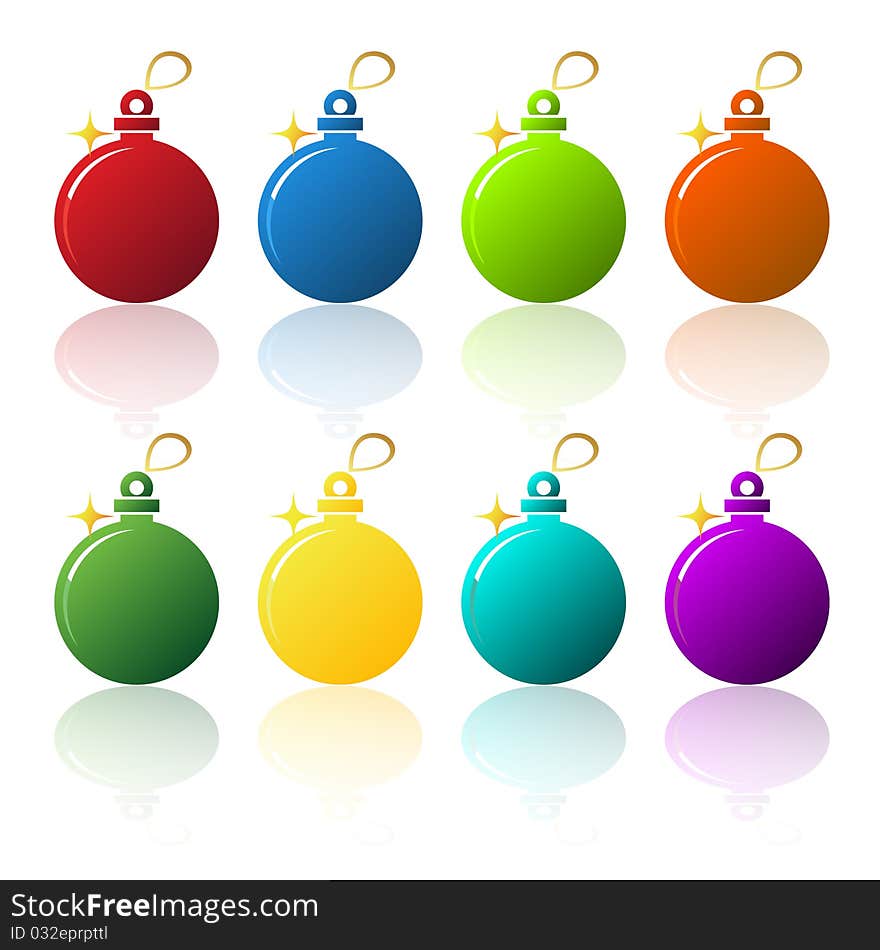 Eight Vector Christmas balls with reflect