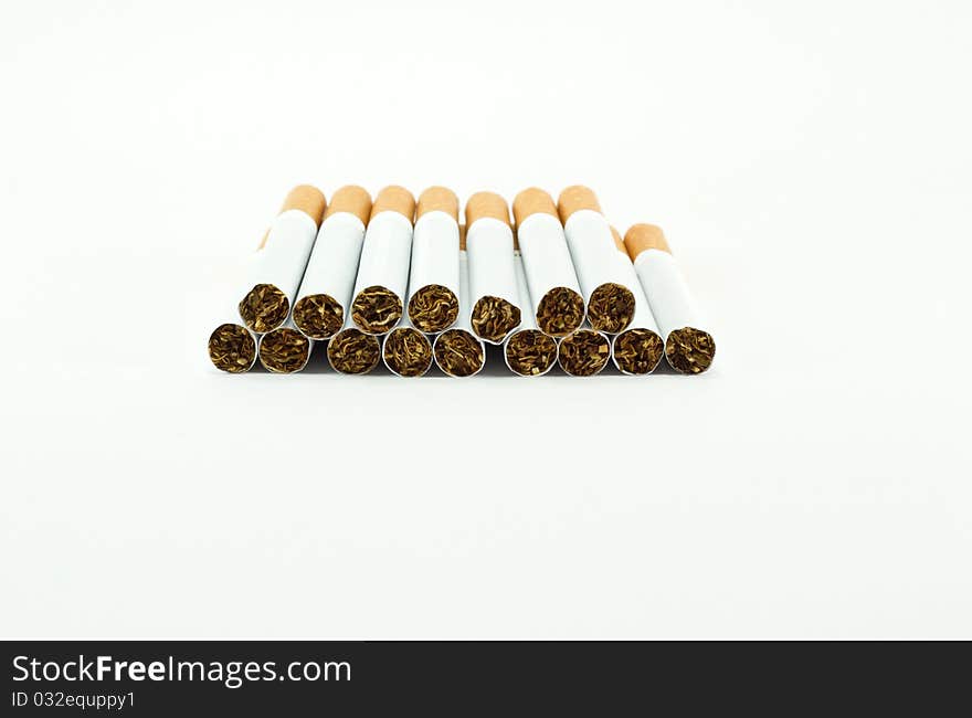 A bunch of cigarettes isolated on white