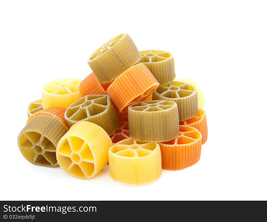 Colorful pasta, isolated on the white background