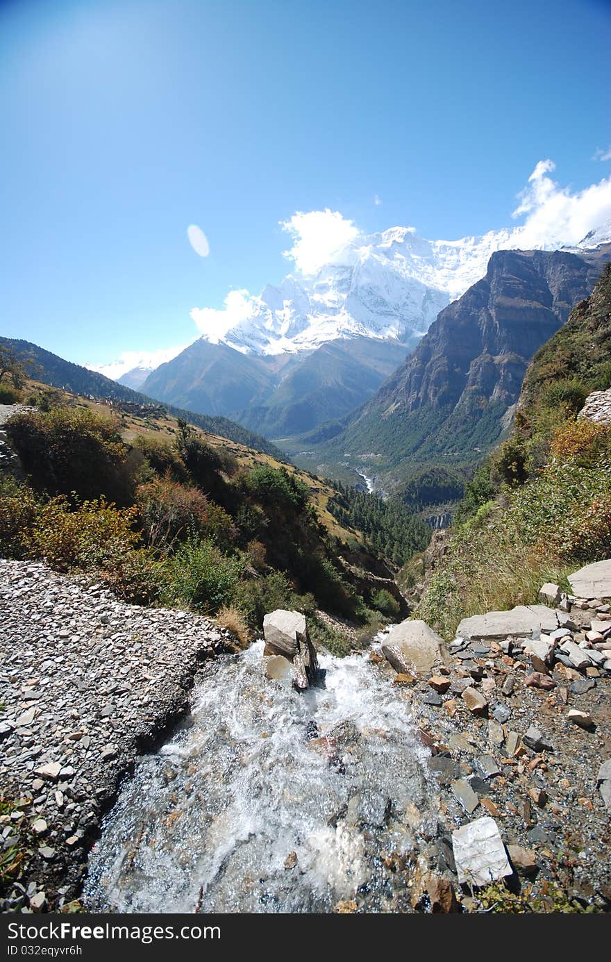 Small Stream With Mountains In The Background