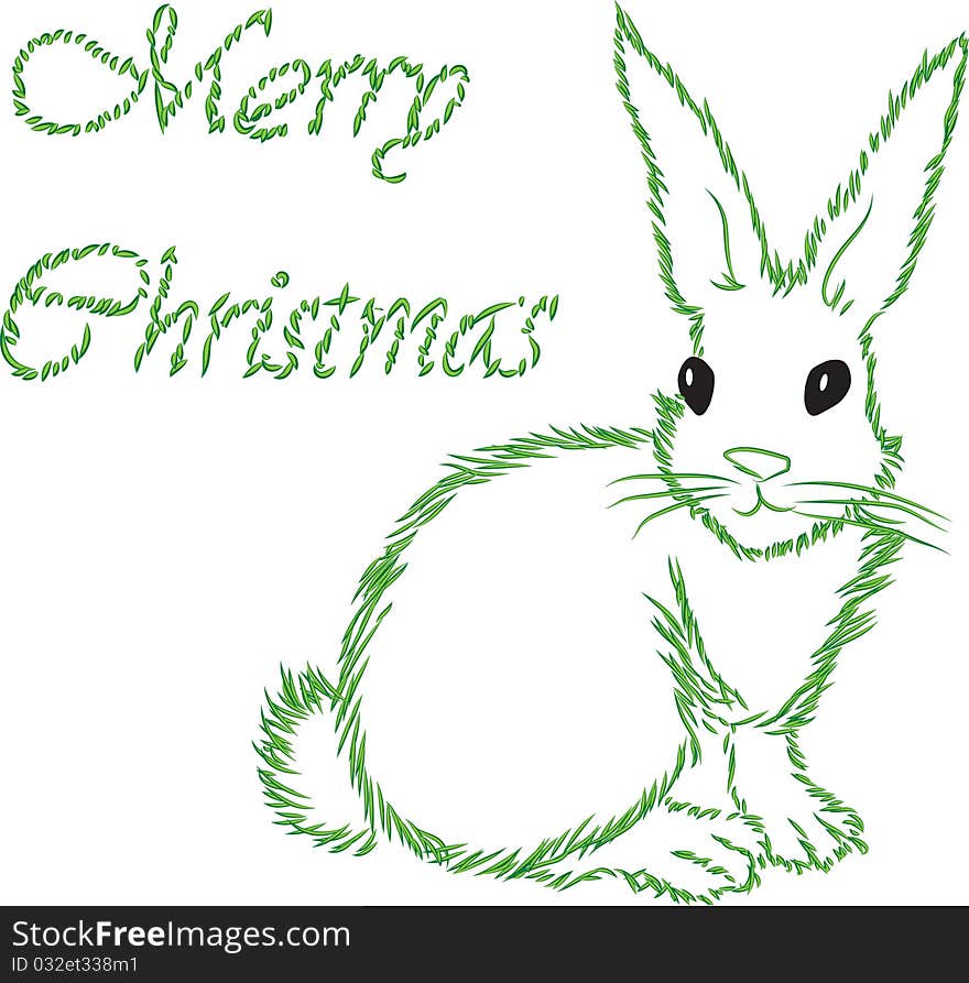 The white hare with a contour fur-tree needles congratulates on Christmas