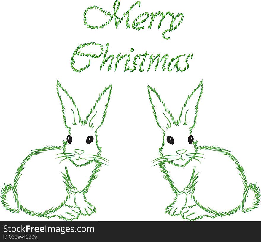 The white hare with a contour fur-tree needles congratulates on Christmas